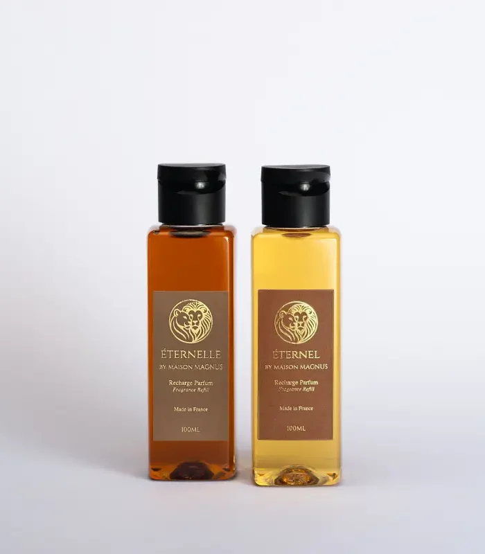 Recharges duo éternels, eaux de parfum d'intérieur de Maison Magnus, parfums élaborés à Grasse, une maîtrise de la parfumerie haut de gamme.
